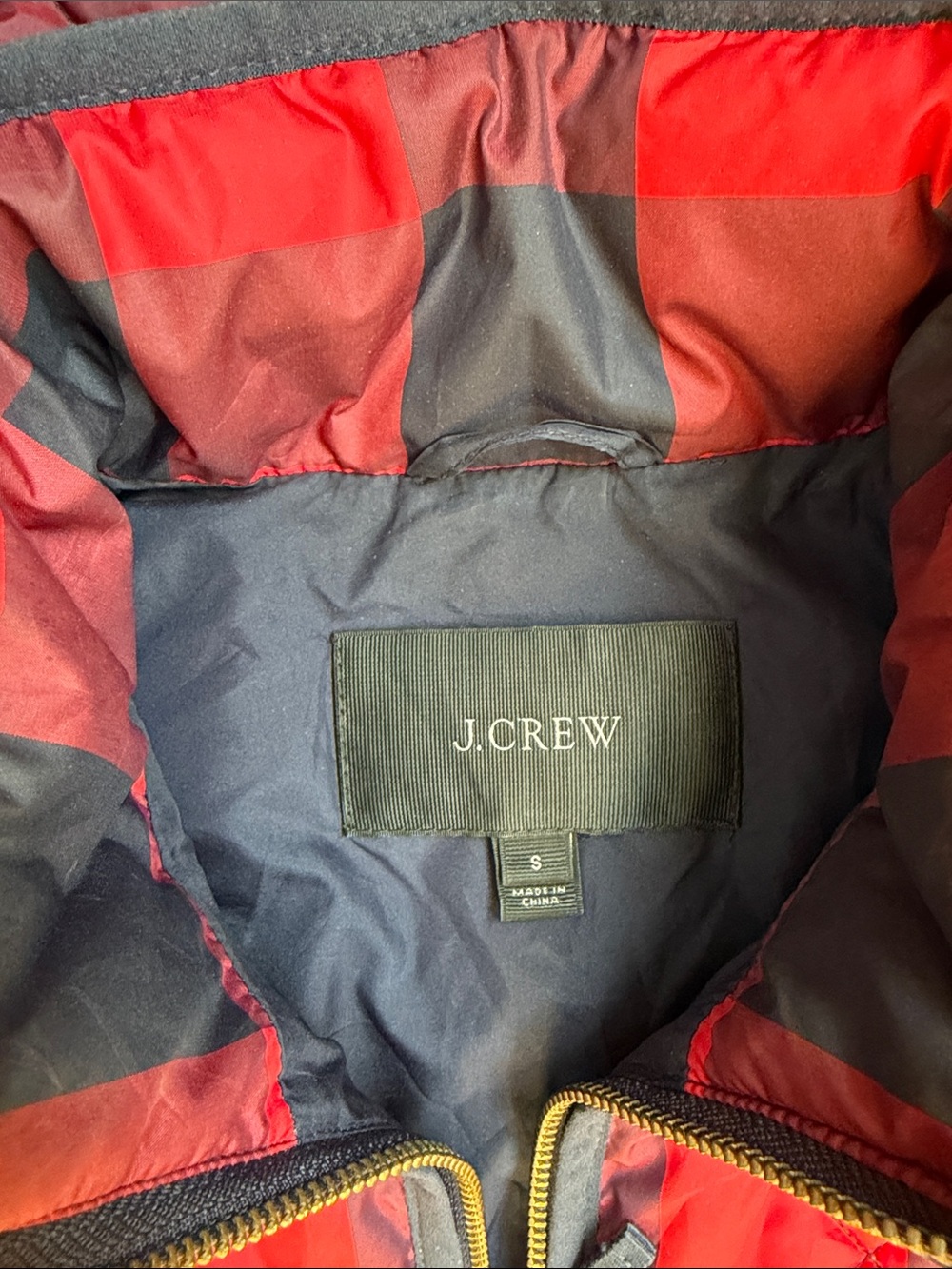 J Crew Excursion Puffer Vest Red Buffalo Plaid Navy Blue Down Fill Womens - Picture 11 of 11